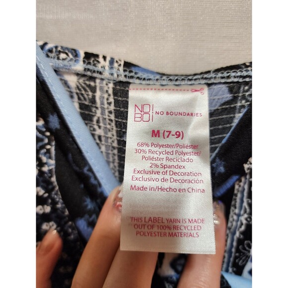 No Boundaries Womens M Blue Babydoll Jumpsuit Open Legs Boho Crochet Tribal Y2K - Picture 13 of 16